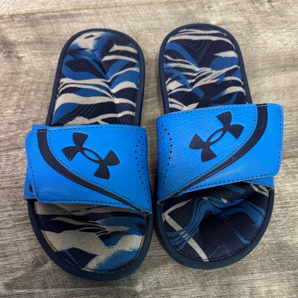 Under Armour Kids Camo Blue Slide Sandals